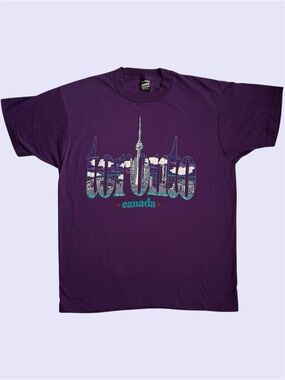 Vintage 90s Toronto Skyline Tourist Graphic Tee Single Stitch Large Rare